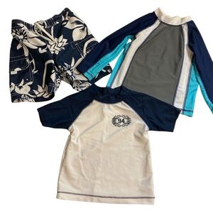 Kids Swim Set - Navy and White swim trunks short & long sleeve rash guards